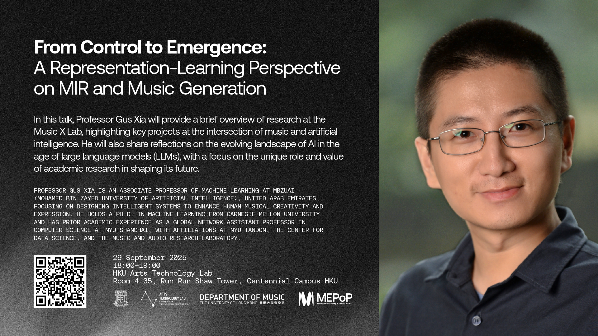 [Sep 29, 2025] Talk: From Control to Emergence: A Representation-Learning Perspective on MIR and Music Generation